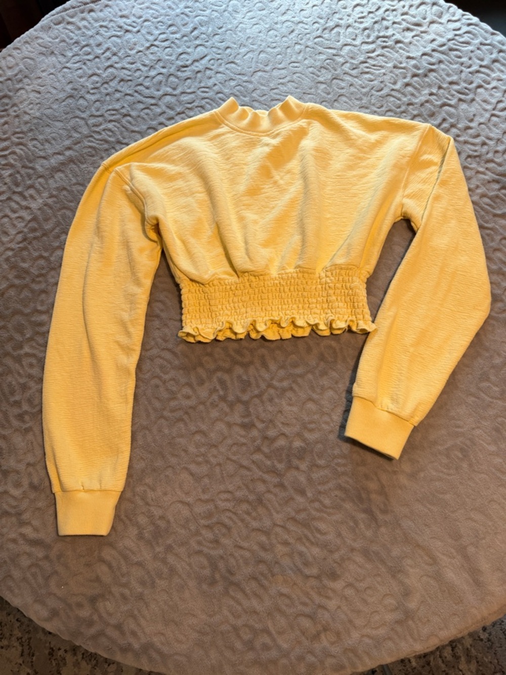 Mono B Smocked Cropped Sweatshirt in Yellow